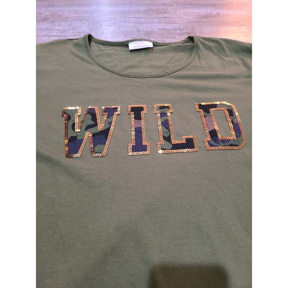 Bobbie brooks 2x women's green "wild" sleepwear tee with sequins - Picture 2 of 7